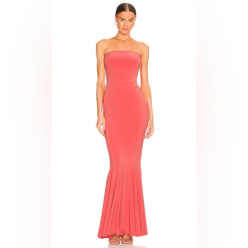 New Norma Kamali Elegant papaya Strapless Evening Gown